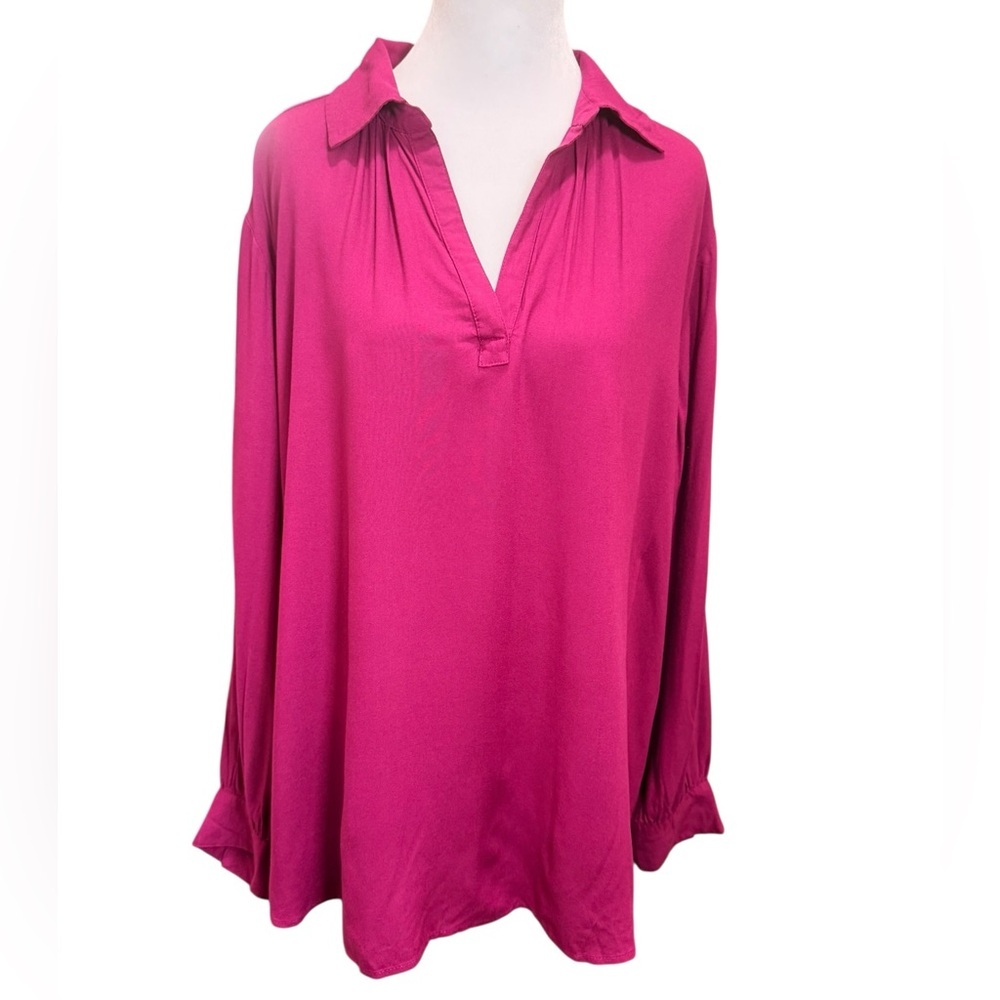 Style & Co XL Magenta Blossom Rayon Blouse NWT Long Sleeve Pullover